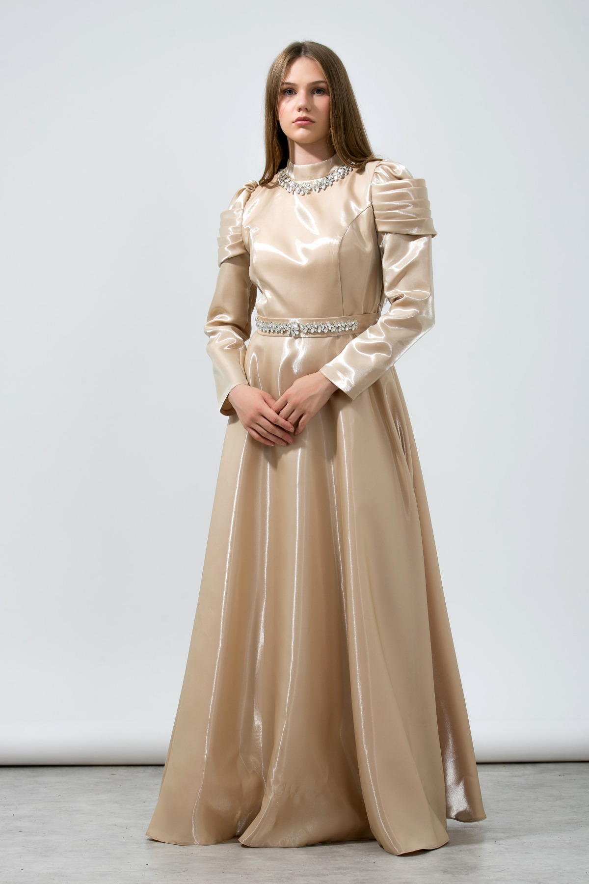 Prenses Model Pastel Sarı Abiye
